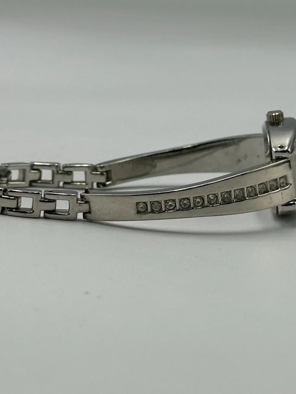 3/$30 L.E.I. Watch Women Silver Tone Barrel Case Rhinestone Accents 7